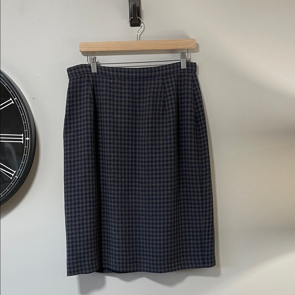 Vintage Jaeger wool skirt Chic navy blue and green Women's Pencil Skirt - Picture 4 of 10